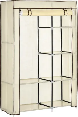 Produktbild von Kleiderschrank Stoffschrank, 2 Kleiderstangen, 6 Fächer, Creme, Faltbare Garderobe Für Schlafzimmer & Flur