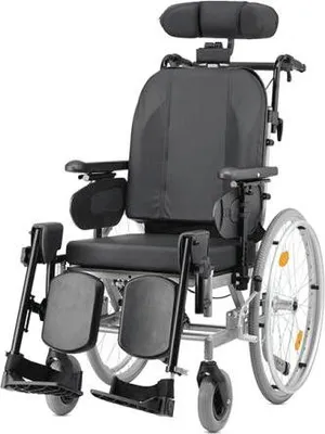 Produktbild von Multifunktionsrollstuhl PROTEGO mit Trommelbremse Kopfstütze,Knie-Polster,PU,Dartex,silber>>>>SB 49 cm