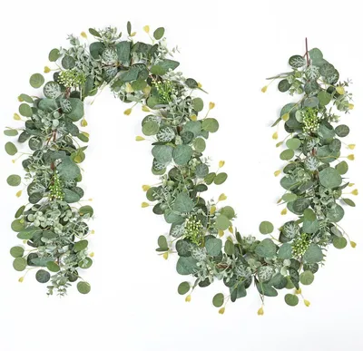 Productafbeelding van 2 stuks eucalyptuskrans, decoratie, 1,8 meter, groene bladeren