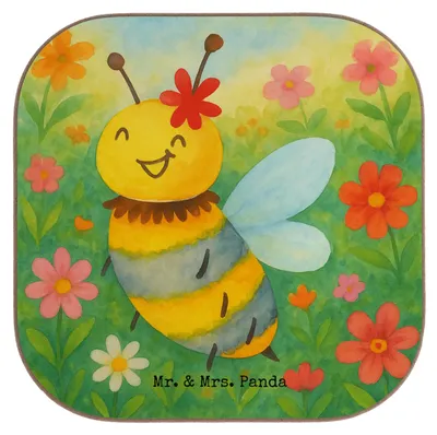 Produktbild von Mr. & Mrs. Panda Untersetzer für Gläser Biene Blume Design - Weiß - Geschenk, Glas, Coaster, gläseruntersetzer, Tischuntersetzer, Kaffee