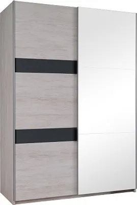 Produktbild von Furmeb24 - DENVER 2-triger Schwebeschrank mit Spiegel, Kleiderschrank (Eiche wei / Graphit gl€nzend+Spiegel) - Ohne LED