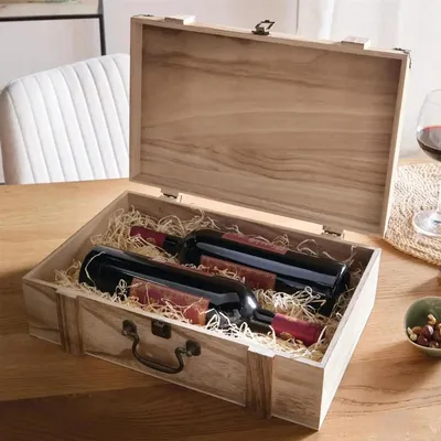 Produktbild von Holzkiste "Präsent" Geschenkkiste aus Holz, Geschenkbox für 2 Flaschen Wein, Weinkiste