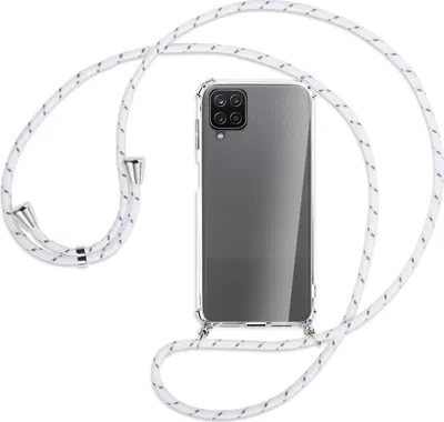 Produktbild von Handykette Backcover-Schutzhülle mit Band (Metall silberfarben) für Samsung Galaxy A12 - weiß/grau