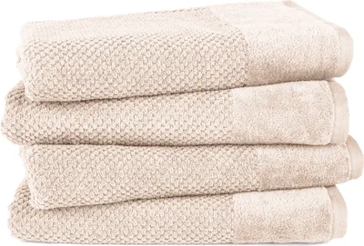 Produktbild von Pure Label 4-TLG. Badetücher Set mit Anhängeschlaufe aus 100% Baumwolle, saugstark und weich| 4 Badetücher aus Baumwolle 70x140 cm, Creme