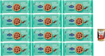 Produktbild von Riso Scotti Si con Riso, Crostatina Cacao, Kuchen Kekse mit laktosefreier Schokoladencreme, ideal zum Frühstück, ohne Palmöl, ohne Milchproteine, 12x 144 gr + Italian Gourmet polpa 400g