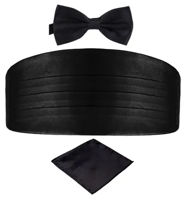 Produktbild von DonDon 3er Set Herren Kummerbund Fliege Einstecktuch farblich abgestimmt glänzend - Schwarz