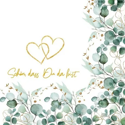 Produktbild von 20 Servietten Eucalyptus Frame Hearts - Eukalyptus Bordüre Herzen 33x33cm