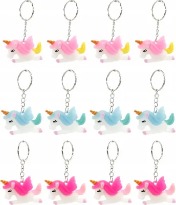 Produktbild von Einhorn Schlüsselanhänger Set 12 Stück - Gummi Anhänger - Mitgebsel Kindergeburtstag