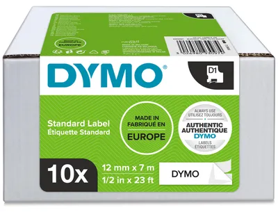 Image de 1x10 Dymo D1 Ruban 12mm x 7m noir sur blanc