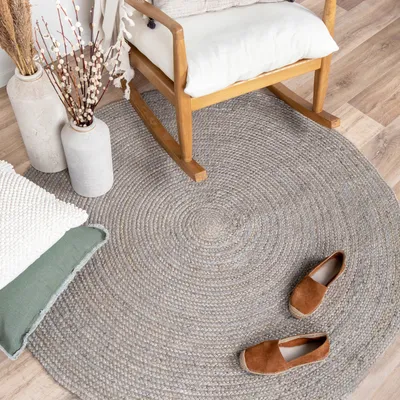Produktbild von Volero - Jute Teppich Rund - Fair Grau - Ø 140 cm - Wohnzimmer, Esszimmer, Schlafzimmer - Boho, Ländlich, Modern