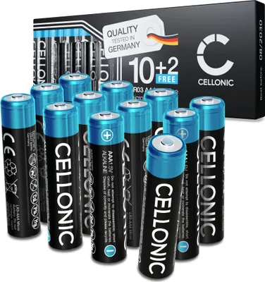 Produktbild von CELLONIC 12x AAA Alkaline Batterien 1250mAh 1,5V – kompatibel mit Fernbedienungen, Spielzeug, Taschenlampen & Sensoren – LR03 / Micro