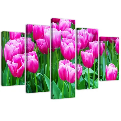 Produktbild von 5-teiliges leinwandbild rosa tulpen 150x100 cm Feeby rosa wandbild bereit zum aufhängen