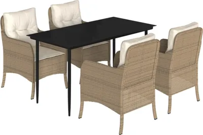 Produktbild von vidaXL 5-tlg. Garten-Essgruppe mit Kissen Beige Poly Rattan