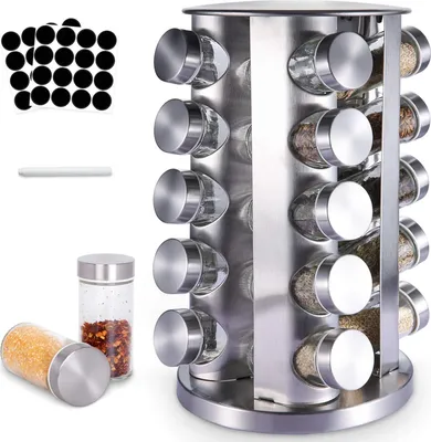 Immagine prodotto di Porta erbe con 20 vasetti (senza erbe) ruotabile a 360 gradi - acciaio inox argento