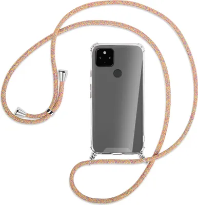 Produktbild von Handykette Backcover-Schutzhülle mit Band (Metall silberfarben) für Google Pixel 4a 5G - Rainbow