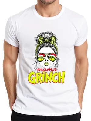 Zdjęcie produktu dla mama GRÍNCH Prezent Świąteczny Matka Śmieszna Grinchmama Retro Koszulka Męska, Biały, S