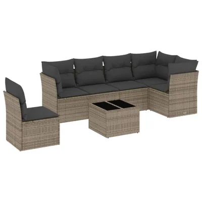 Produktbild von vidaXL 7-tlg. Garten-Sofagarnitur mit Kissen Grau Poly Rattan