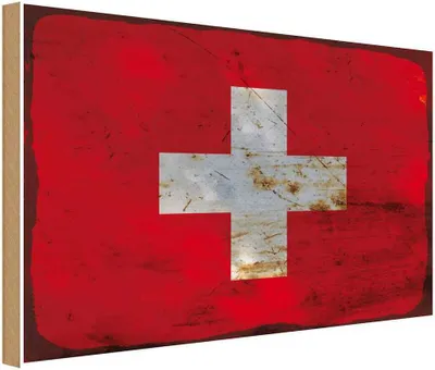 Produktbild von vianmo Holzschild 20x30 cm Schweiz Switzerland Rost Flagge Fahne Wappen