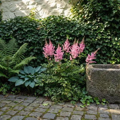 Produktbild von Stauden Gänge 1 x Astilbe arendsii 'Astary Rose' im 0,5 Liter Topf - Prachtspiere rosa, kompakt 30-40 cm, Blüte Ende Juni bis August - winterhart