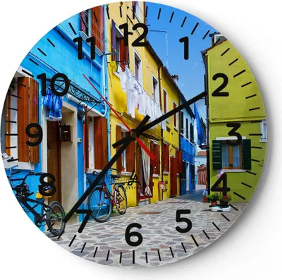 Produktbild von Wanduhr - Rund - Glasuhr - Sonne Tag Fahrrad Straße - 40x40cm - Schleichendes Uhrwerk - Lautlos - zum Aufhängen bereit - Dekoration Modern - Wanddekoration aus Glas - C4AR40x40-2614