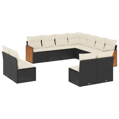 Produktbild von vidaXL 11-tlg. Garten-Sofagarnitur mit Kissen Schwarz Poly Rattan