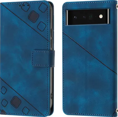 Produktbild von Hülle für Google Pixel 6 Pro Prägung Flip Leder Brieftasche Schutzhülle mit Ständer Blau
