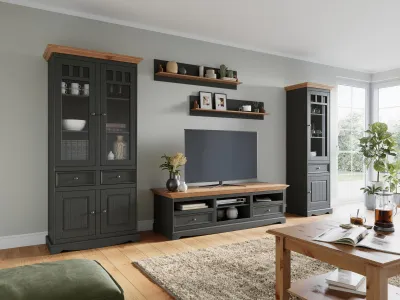 Produktbild von Wohnwände Set Vitrine TV Kommode Wandregale Kommoden Schrank Holz Möbel 5 tlg.