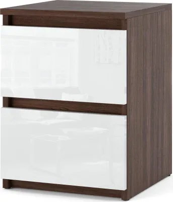 Zdjęcie produktu dla Szafka Nocna Dąb Wenge Biały Połysk 2 Szuflady Nowoczesny Nakastlik 30Cm