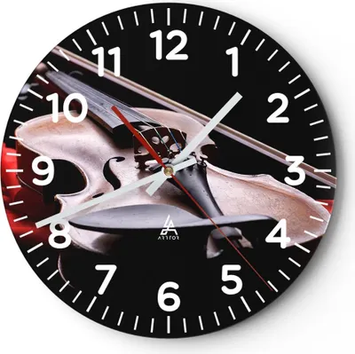 Produktbild von Wanduhr - Rund - Glasuhr - Violine Harmonie Instrument Musik - 40x40cm - Schleichendes Uhrwerk - Lautlos - zum Aufhängen bereit - Dekoration Modern - Wanddekoration aus Glas - C4AR40x40-2183