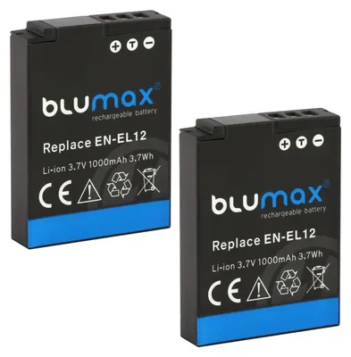 Produktbild von 2x Blumax Akku | für Nikon EN-EL12 Digitalkamera | Kapazität 1000mAh  |Spannung 3,6Volt | Video- und  Kamerazubehör