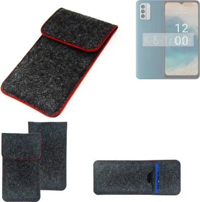Produktbild von K-S-Trade Handy Schutz Hülle kompatibel mit Nokia G22 Schutzhülle Handyhülle Filztasche Pouch Tasche Case Sleeve Filzhülle dunkelgrau roter Rand