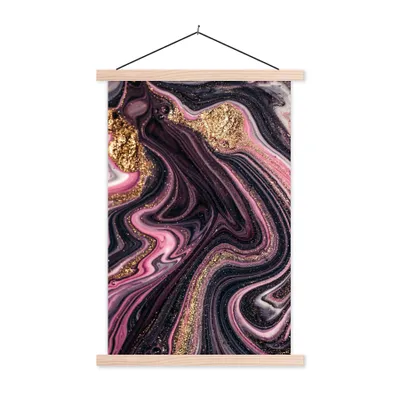 Produktbild von MuchoWow® Textilposter Marmoroptik - Rosa - Lila - Gold - Luxus - Marmor 40x60 cm mit holzfarbenen Rahmen - Poster