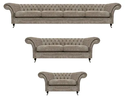 Produktbild von Chesterfield Hellgraue Polstergarnitur Moderne Textilsofas Sitzmöbel