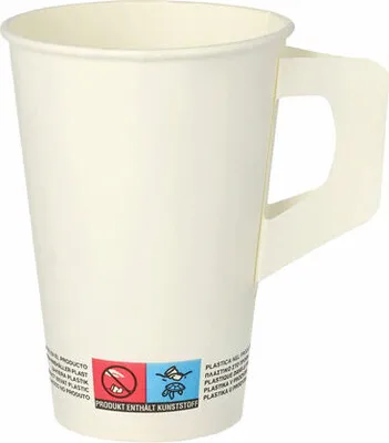 Produktbild von 80x Henkelbecher Kaffeebecher weiß Pappe beschichtet 200 ml