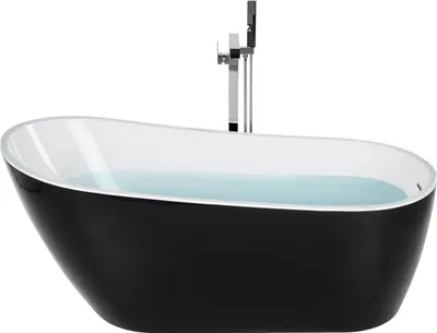 Produktbild von BELIANI Badewanne Schwarz Acryl 170 x 78 cm Oval Freistehend mit Überlauf Modern Badezimmer Ausstattung