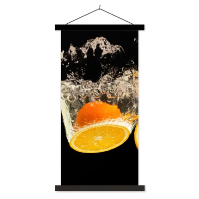 Produktbild von MuchoWow® Textilposter Orange - Stillleben - Wasser - Schwarz - Obst 90x180 cm mit schwarzem Rahmen - Dekoration Wohnzimmer