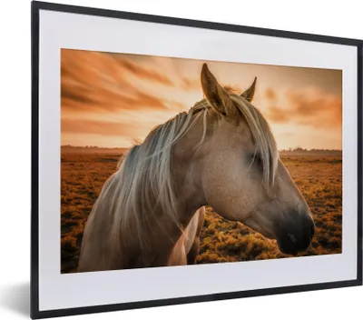 Produktbild von MuchoWow® MuchoWow® Gerahmtes Poster Pferd - Sonne - Orange 40x30 cm - Poster mit zchwarzem Bilderrahmen - Bilderrahmen - Poster im Rahmen