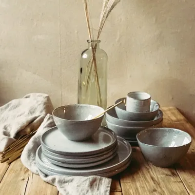 Produktbild von Suppen Speise Teller Steingut grau 20cm rund tief Gedeck Geschirr Tafel Pearl