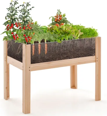Produktbild von Hochbeet mit Beinen, erhöhter Pflanzkasten aus Holz mit Drainagelöchern, Acrylplatten & Design mit erhöhten Beinen, hohes Anbaugefäß, Natur