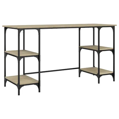 A product shot of a desk with shelves.