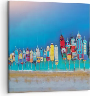 Produktbild von Bild auf Leinwand - Leinwandbild - Einteilig - Schiffe Strand Perspektive - 60x60cm - Wand Bild - Wanddeko - Wandbilder - Leinwanddruck - Bilder - Wanddekoration - Leinwand bilder - AC60x60-4415