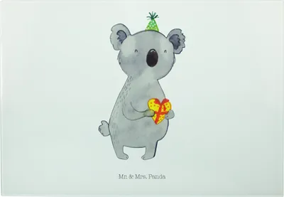 Produktbild von Mr. & Mrs. Panda Frühstücksbrett Koala Geschenk - Weiß - Glasschneidebrett, Glas-Schneidebrett, Servierplatte, Glas Schneideplatte, Großes Schneidebrett, Geburtstag
