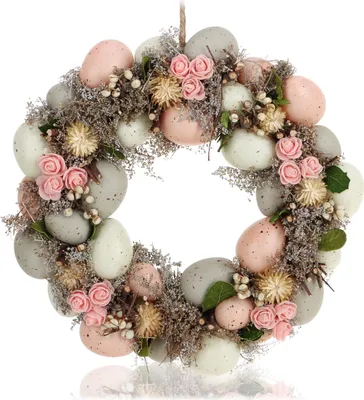 Produktbild von COM-FOUR® Osterkranz mit Blumen und Eiern, dekorativer Tischkranz, Türkranz mit Aufhänger, stylische Osterdekoration