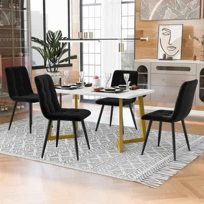 Produktbild von Flieks Essgruppe 5-tlg., Küchentischset Esszimmergruppe Sitzgruppe, Esstisch mit 4 Stühlen,  Esstisch Rechteckig 117x68x75cm mit Esszimmerstuhl 4er Set Samt, Schwarz