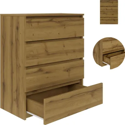 Produktbild von YUMEBLY | Kommode BASIC mit 4 Schubladen, 71x97x40 cm – praktische Kommode für Wohnzimmer, Schlafzimmer und Büro | Artisan-Eiche