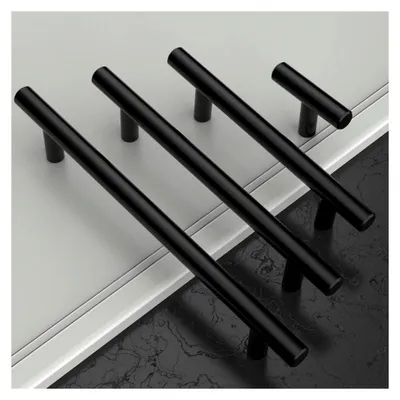 Produktbild von 12 Stück Möbelgriffe Edelstahl Schwarz Schrank- und Küchengriffe 128 mm Lochabstand