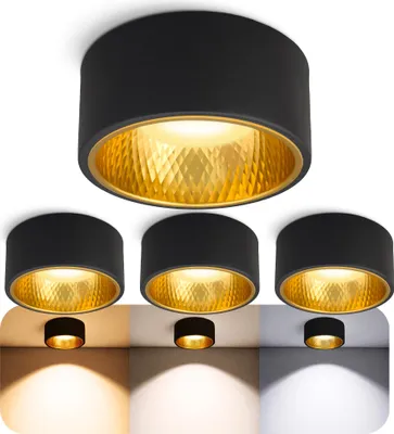 Produktbild von SSC-LUXon OLINO Deckenlampe Spot 4 Stück schwarz gold wechselbare Optik - Aufbaustrahler dimmbar drei einstellbaren Lichtfarben 3CCT LED Lampe GX53 230V