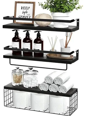 Productafbeelding van Wandplank van Hout met Metalen Frame en Opbergmand