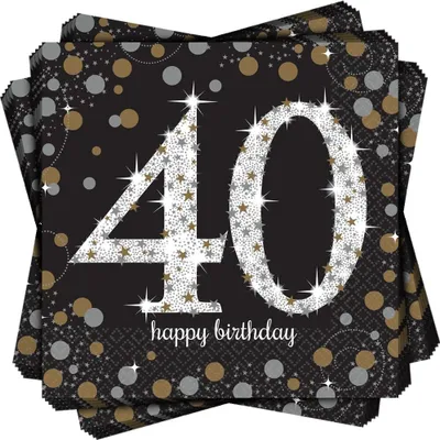 Image de Amscan 511545 - Serviettes 40e anniversaire, 16 pièces, 33 x 33 cm, Happy Birthday, Sparkling Celebration