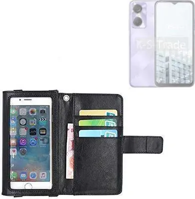 Produktbild von K-S-Trade Handy Hülle Schutz Hülle Kompatibel mit Tecno Pop 6 Case mit Displayschutz / Schutzfolie Flip Cover Wallet case Etui Hülle schwarz